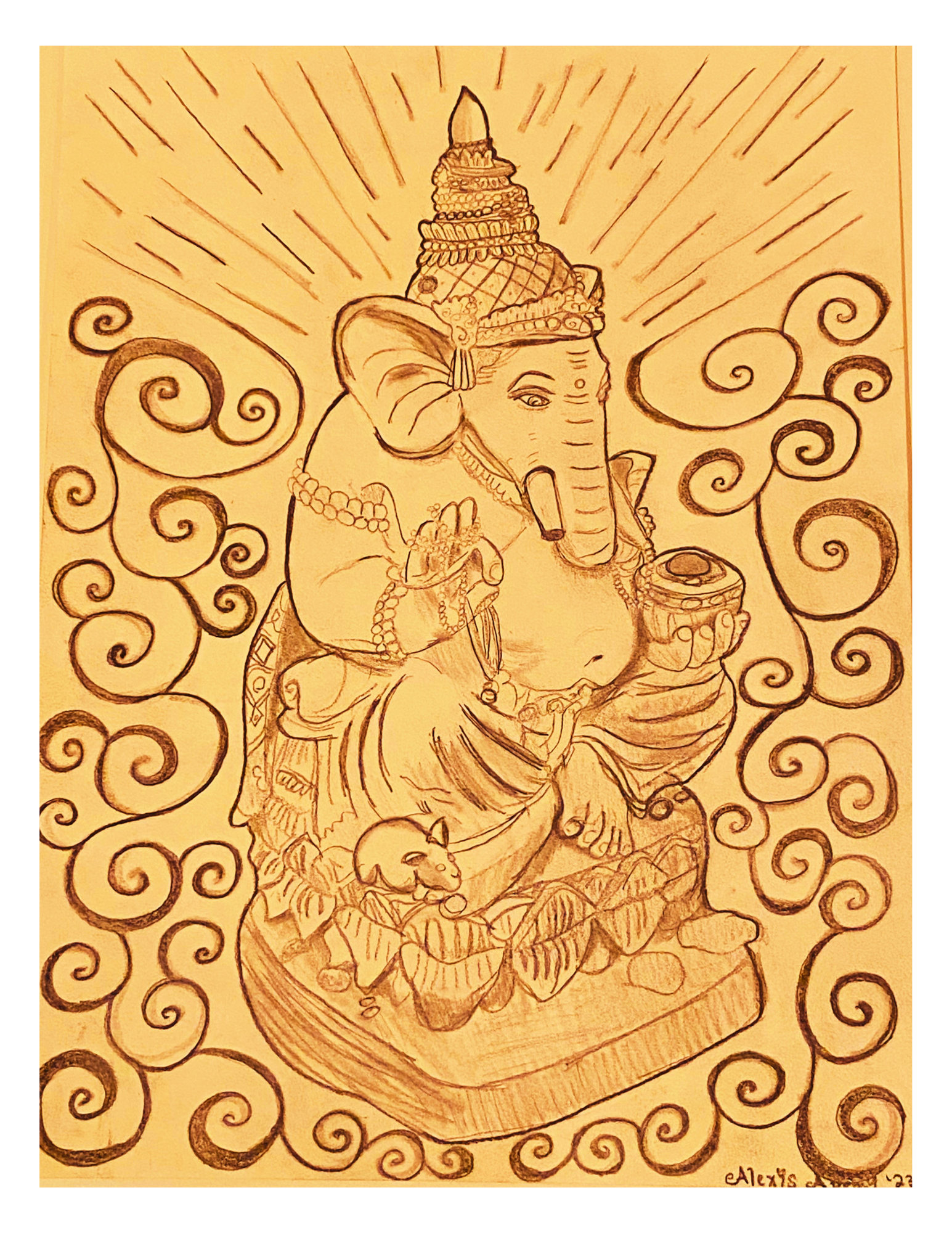 Ganesha drawing with om | Ganesha drawing, Cute easy drawings, Drawings